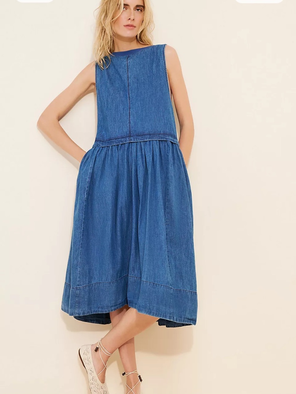 Free People Soraya Denim Midi Dress Size Large 100% Cotton